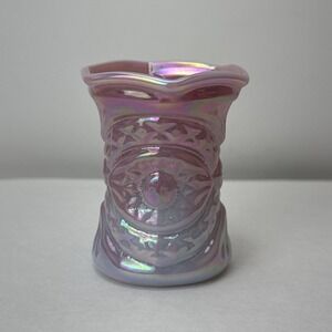Vintage Gibson Toothpick Holder Pink Blue Glass Opalescent 1995 2.75" Mini Vase